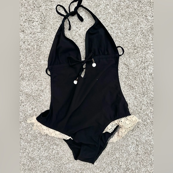 Shay Todd Swim One Piece - Lace Swimwear, (Black/White, Large) Made in USA -RARE - Picture 4 of 16